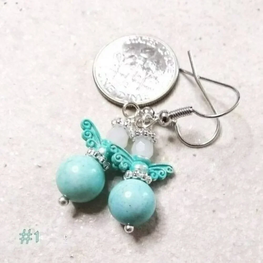 Handmade! Aqua Painted Patina Angel Earrings! Love & Blessings 4 Adults or Girls